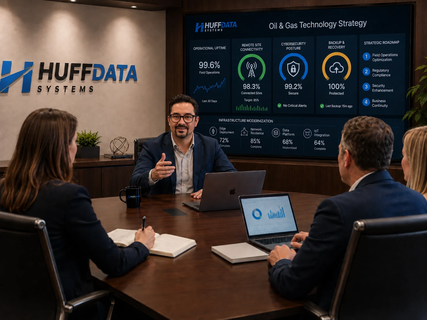 HUFF DATA SYSTEMS Oil & Gas Technology Strategy presentation in a business boardroom
