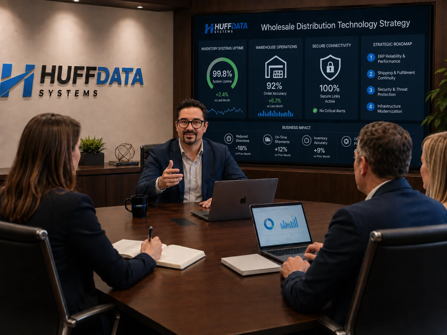 HUFF DATA SYSTEMS Wholesale Distribution Technology Strategy presentation in a business boardroom